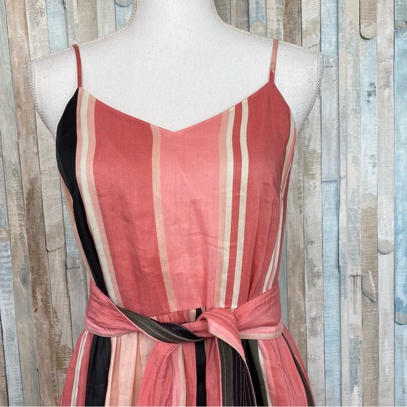 Apiece Apart 2 Pink Striped Linen Marjana Tiered Flounce Midi Maxi Dress $495 - Picture 4 of 12